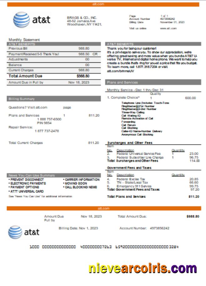 Texas AT&T telecommunications business utility, bill